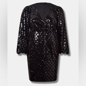 Mini Velour Sequin Surplice Sequin Dress